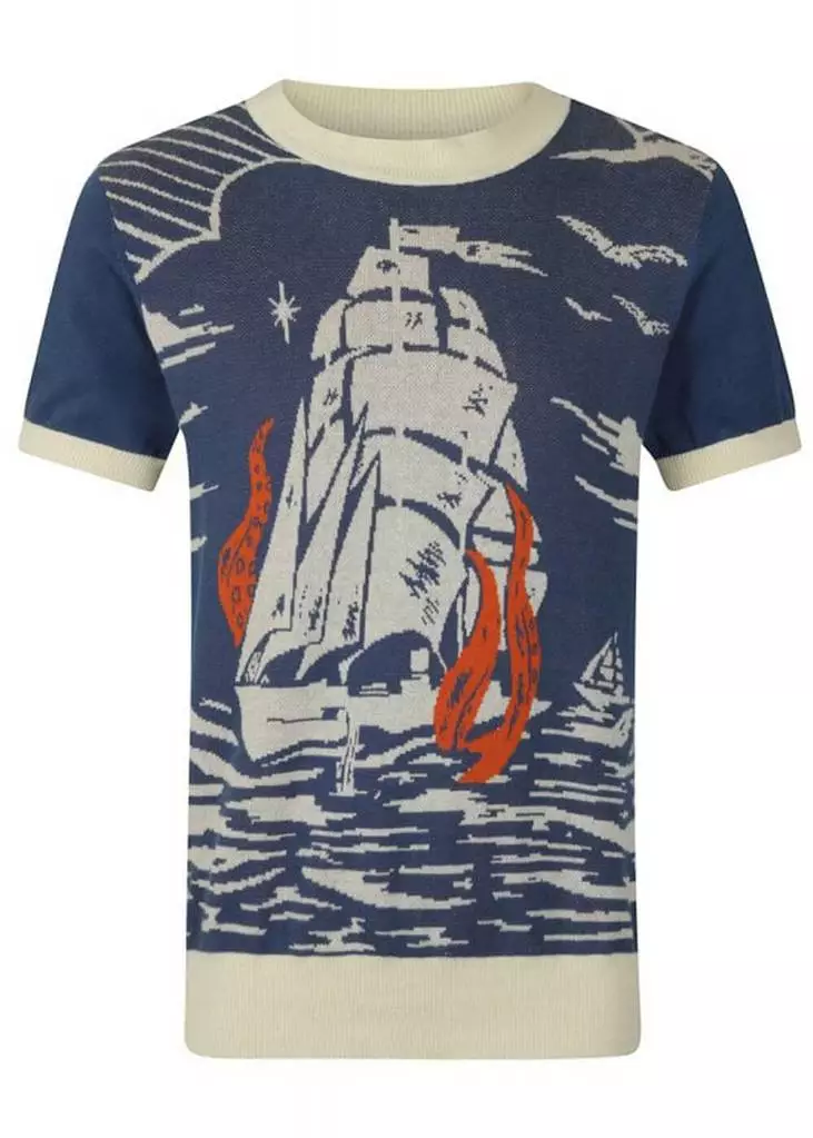 Collectif Men Bobbie Nautical 40's Jumper Blue New In 4 Collectif Men Bobbie Nautical 40's Jumper Blue New In