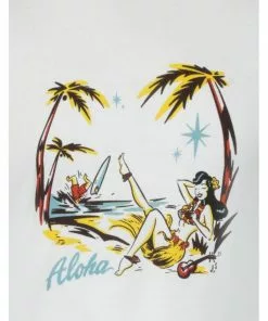 New In Collectif Mens Jake Aloha 50's T-Shirt White Black