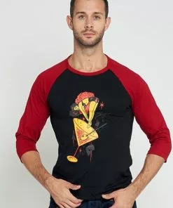 New In Collectif Mens Jake Let's Go Swimming 50's T-Shirt Black Burgundy