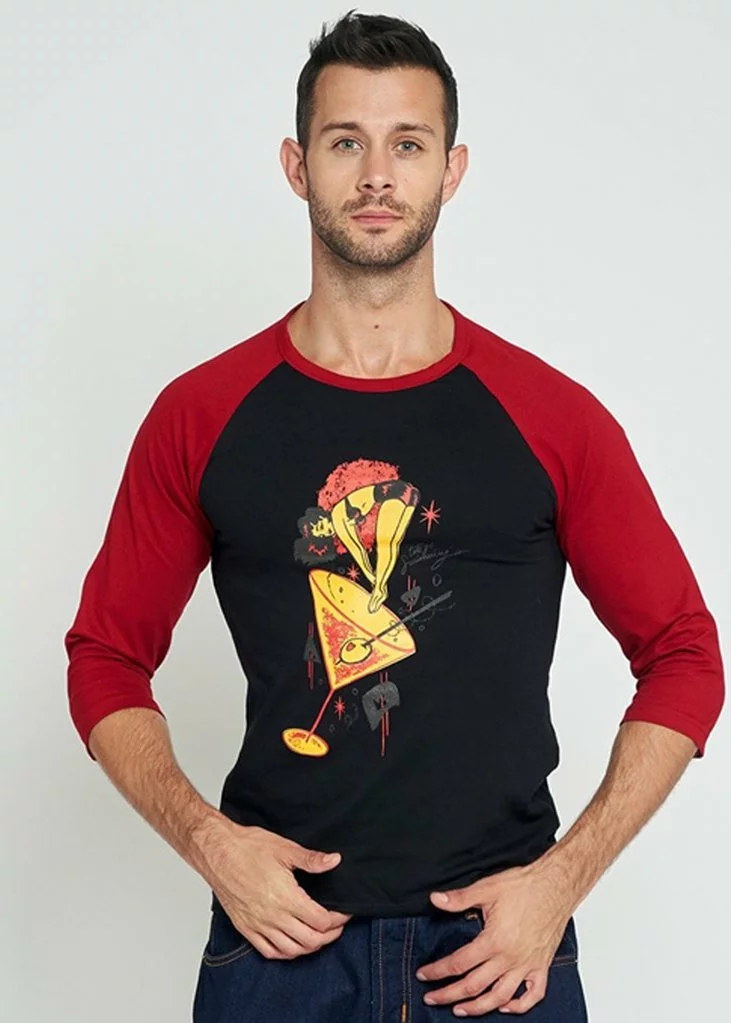 New In Collectif Mens Jake Let's Go Swimming 50's T-Shirt Black Burgundy 3 New In Collectif Mens Jake Let's Go Swimming 50's T-Shirt Black Burgundy