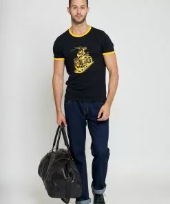 Collectif Mens Ringer Biker 50's T-Shirt Black Yellow 11 Collectif Mens Ringer Biker 50's T-Shirt Black Yellow