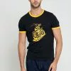 Collectif Mens Ringer Biker 50's T-Shirt Black Yellow