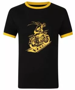 Collectif Mens Ringer Biker 50's T-Shirt Black Yellow