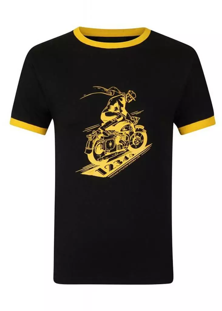 Collectif Mens Ringer Biker 50's T-Shirt Black Yellow 4 Collectif Mens Ringer Biker 50's T-Shirt Black Yellow