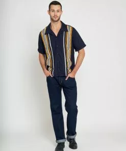 Collectif Mens Andrew 50's Shirt Navy Yellow New In