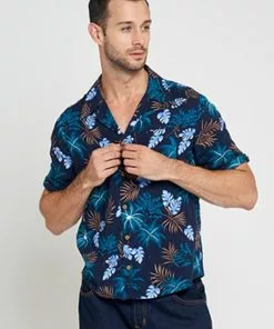 Collectif Mens Oscar Tomika Haiti 50's Shirt Navy New In