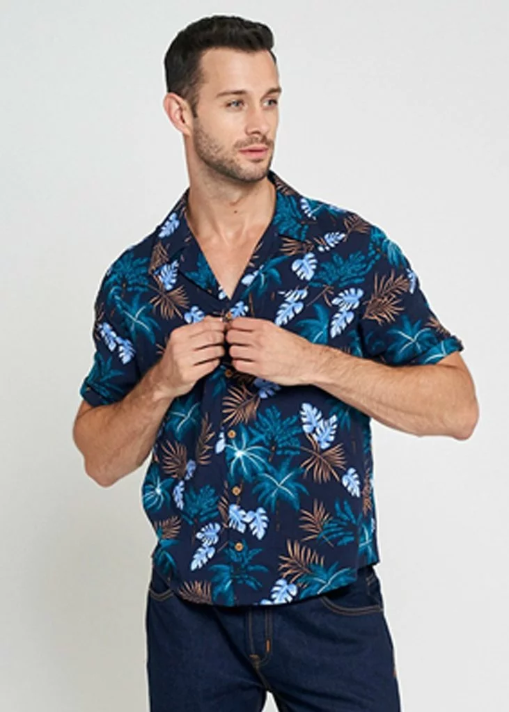 Collectif Mens Oscar Tomika Haiti 50's Shirt Navy New In 3 Collectif Mens Oscar Tomika Haiti 50's Shirt Navy New In