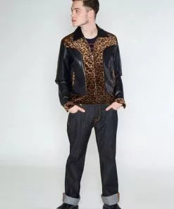Collectif Mens Jonathan Leopard Contrast 50's Jacket Black New In