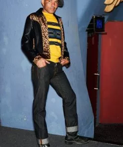 Collectif Mens Jonathan Leopard Contrast 50's Jacket Black New In