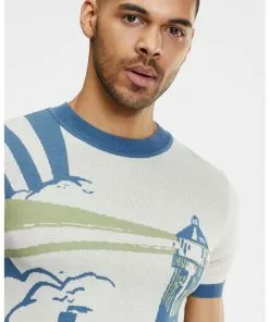 Collectif Mens Scott Lighthouse 50's Jumper Cream New In