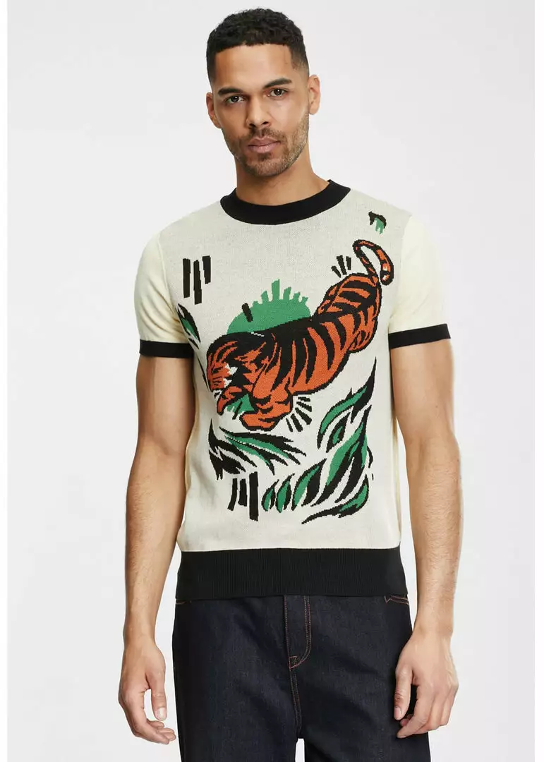 New In Collectif Mens Scott Tiger 50's Jumper Multicolour 5 New In Collectif Mens Scott Tiger 50's Jumper Multicolour