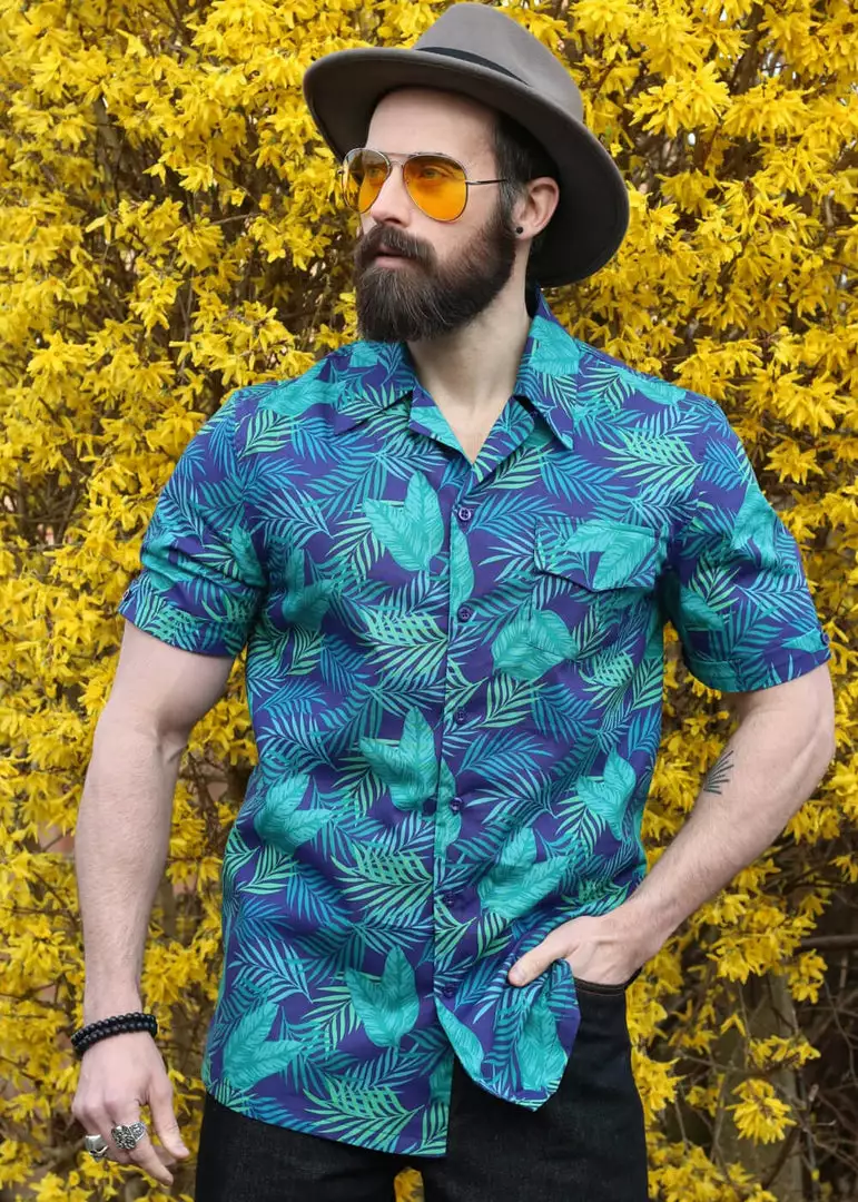 New In Collectif Mens Cesar Dark Palm Shirt Blue 3 New In Collectif Mens Cesar Dark Palm Shirt Blue