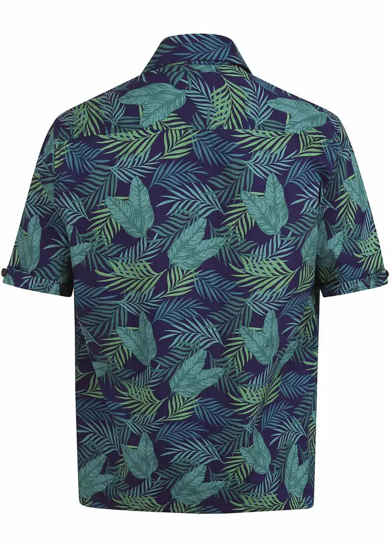 New In Collectif Mens Cesar Dark Palm Shirt Blue 7 New In Collectif Mens Cesar Dark Palm Shirt Blue