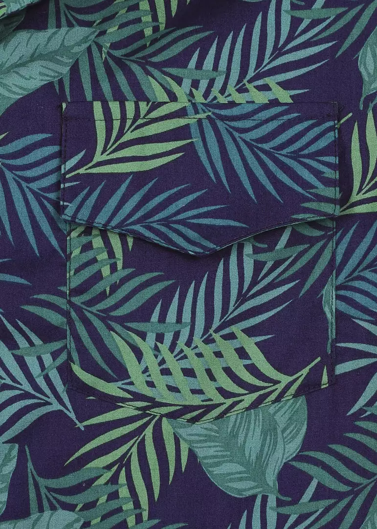 New In Collectif Mens Cesar Dark Palm Shirt Blue 5 New In Collectif Mens Cesar Dark Palm Shirt Blue