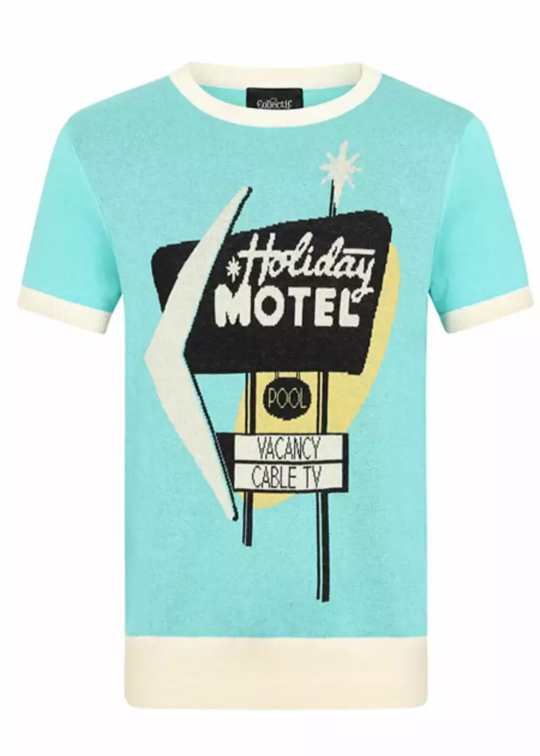 Collectif Mens Scott Motel 50's Knitted Top Blue 3 Collectif Mens Scott Motel 50's Knitted Top Blue