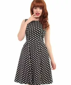 Collectif Hepburn Polkadot 50's Swing Dress Black White New In
