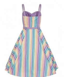Collectif Nova Rainbow Stripes 50's Swing Dress Multi New In