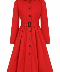Collectif Sarah 50's Hooded Trenchcoat Red New In