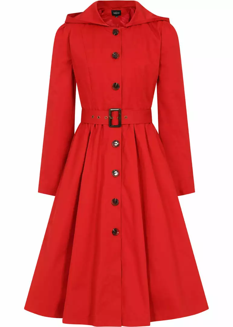 Collectif Sarah 50's Hooded Trenchcoat Red New In 4 Collectif Sarah 50's Hooded Trenchcoat Red New In