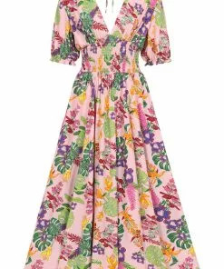 New In Collectif Juilette Vibrant Tropics 70's Maxi Dress Pink