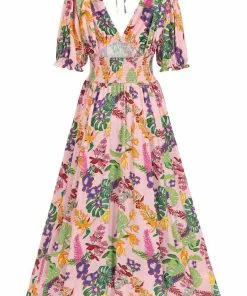 New In Collectif Juilette Vibrant Tropics 70's Maxi Dress Pink 10 New In Collectif Juilette Vibrant Tropics 70's Maxi Dress Pink