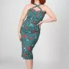 Collectif Kiana Hummingbird Eden 50's Pencil Dress Teal