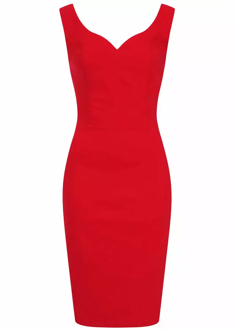 Collectif Ridly 50's Pencil Dress Red 3 Collectif Ridly 50's Pencil Dress Red