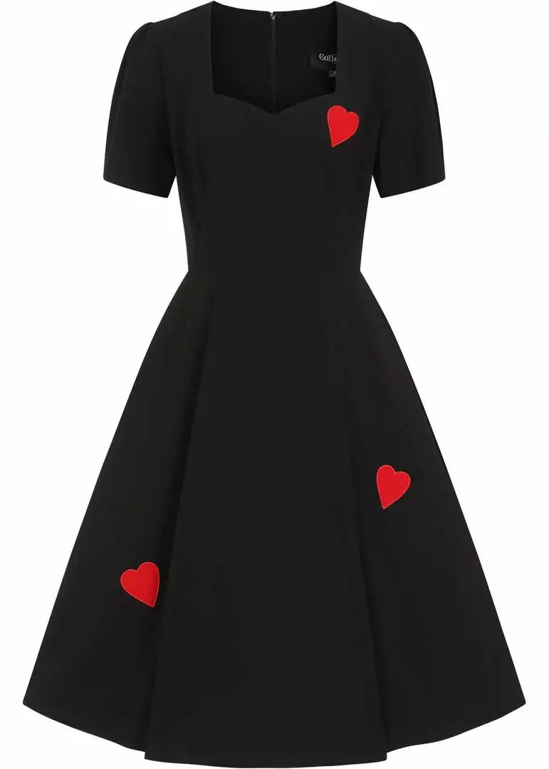Collectif Valentine Hearts 50's Swing Dress Black New In 4 Collectif Valentine Hearts 50's Swing Dress Black New In