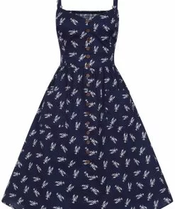New In Collectif Kimberly Lobster 50's Swing Dress Navy