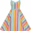 New In Collectif Nova Dreamy Rainbow Stripe 50's Swing Dress Multi 1 New In Collectif Nova Dreamy Rainbow Stripe 50's Swing Dress Multi
