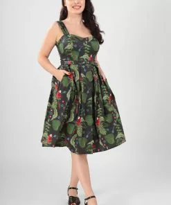 New In Collectif Jill Parrot Paradise 50's Swing Dress Black