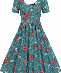 New In Collectif Giada Hummingbird Eden 50's Swing Dress Teal