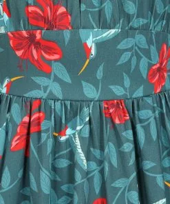 New In Collectif Giada Hummingbird Eden 50's Swing Dress Teal