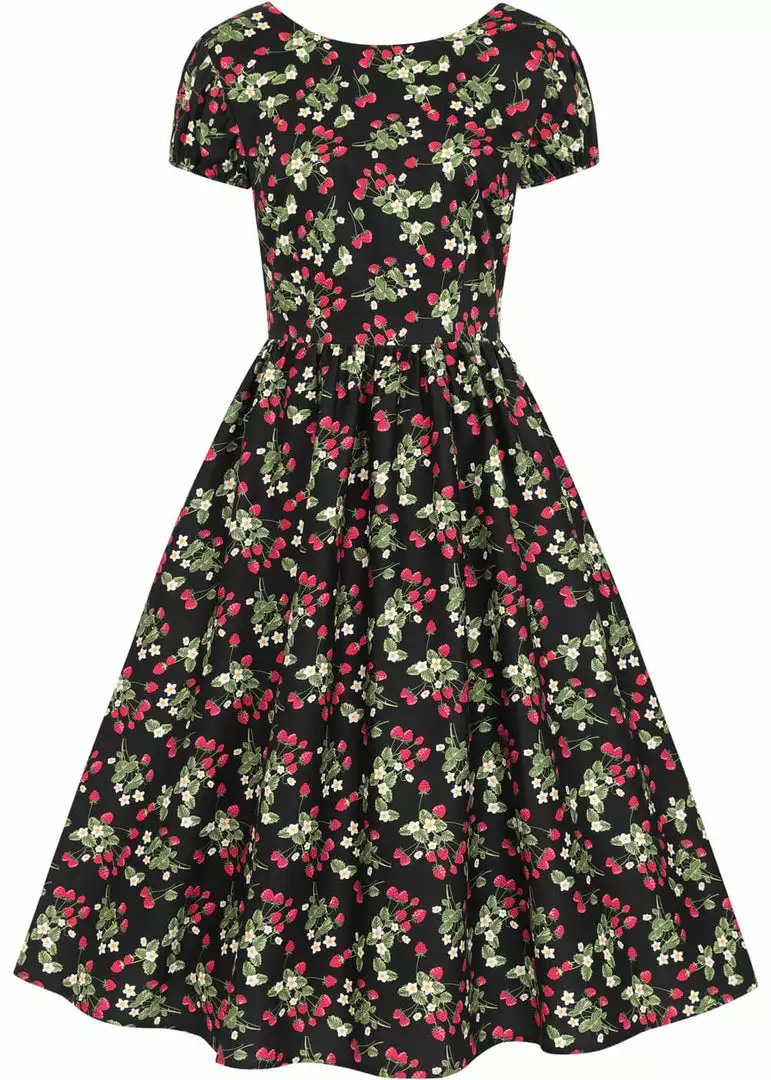 New In Collectif Demira Wild Strawberries 50's Swing Dress Black 3 New In Collectif Demira Wild Strawberries 50's Swing Dress Black