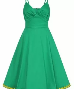 New In Collectif Opal Banana Trim 50's Swing Dress Green