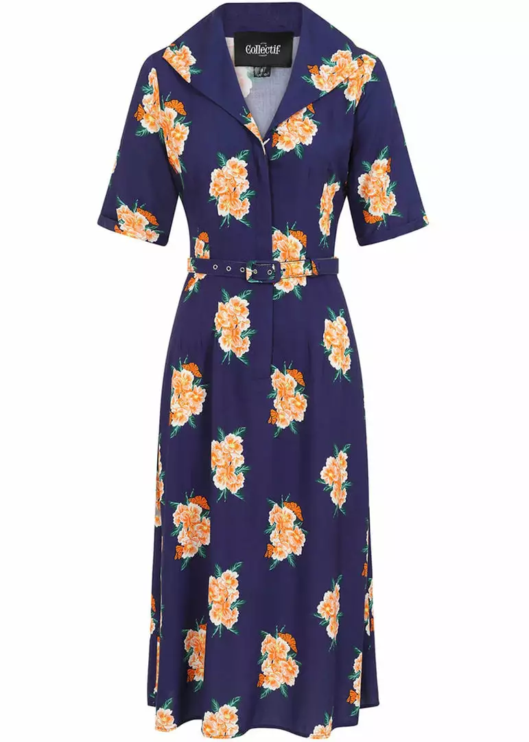 Collectif Alberta Spring Floral 40's Dress Navy 3 Collectif Alberta Spring Floral 40's Dress Navy