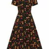 New In Collectif Riley Ditsy Tulip Bloom 40's Dress Black