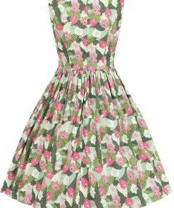 New In Collectif Candice Palm Blush Floral 50's Swing Dress Green 9 New In Collectif Candice Palm Blush Floral 50's Swing Dress Green
