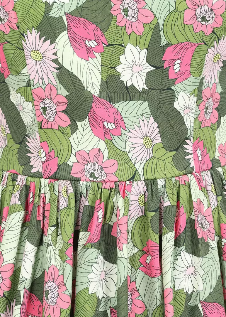 New In Collectif Candice Palm Blush Floral 50's Swing Dress Green 6 New In Collectif Candice Palm Blush Floral 50's Swing Dress Green