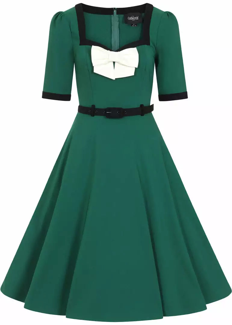 New In Collectif Sadie 50's Swing Dress Green 3 New In Collectif Sadie 50's Swing Dress Green