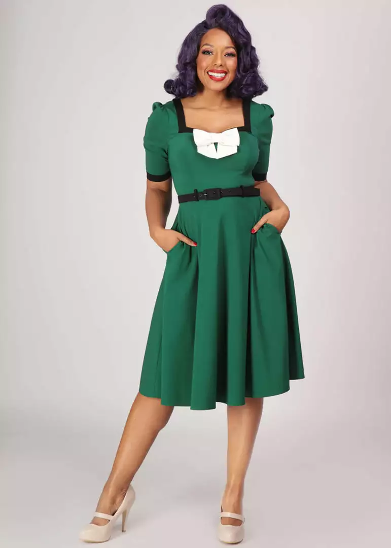 New In Collectif Sadie 50's Swing Dress Green 4 New In Collectif Sadie 50's Swing Dress Green