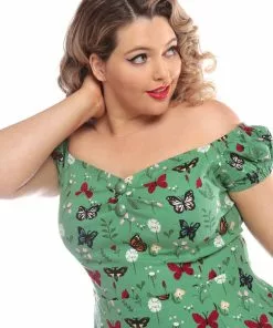 Collectif Dolores Butterfly 50's Swing Dress Green