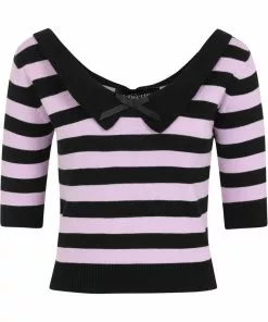 New In Collectif Babette Striped 40's Jumper Black Lila