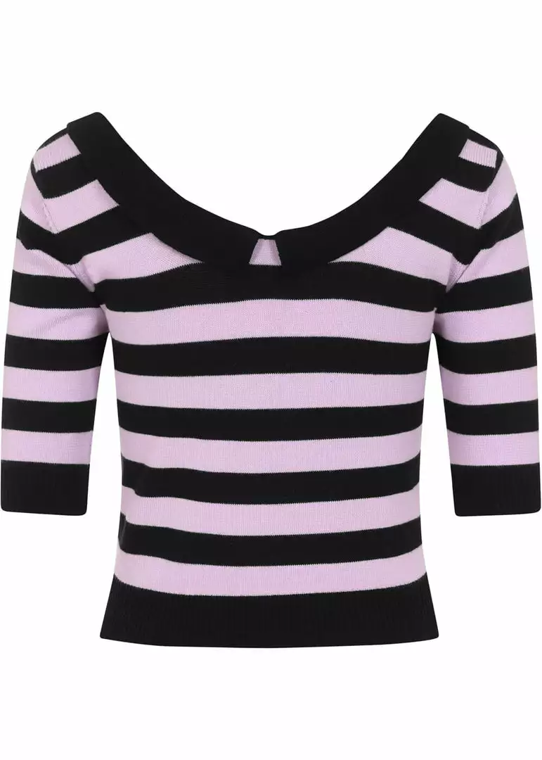 New In Collectif Babette Striped 40's Jumper Black Lila 6 New In Collectif Babette Striped 40's Jumper Black Lila