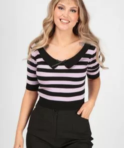 New In Collectif Babette Striped 40's Jumper Black Lila