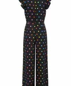 Collectif Thelma Rainbow Polka Dot 70's Jumpsuit Black