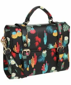 New In Collectif Joanna Tropical Cactus Satchel 60's Bag Black
