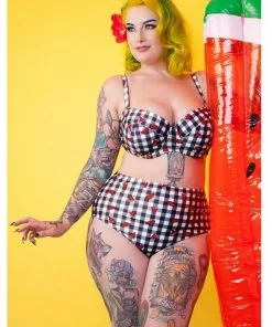 Collectif X Playful Promises Watermelon Gingham 50's Bikini Top New In 7 Collectif X Playful Promises Watermelon Gingham 50's Bikini Top New In