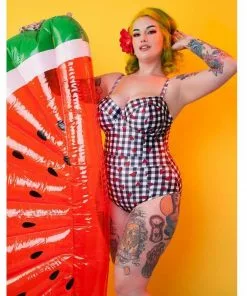 Collectif X Playful Promises Watermelon Gingham 50's One Piece Multi New In