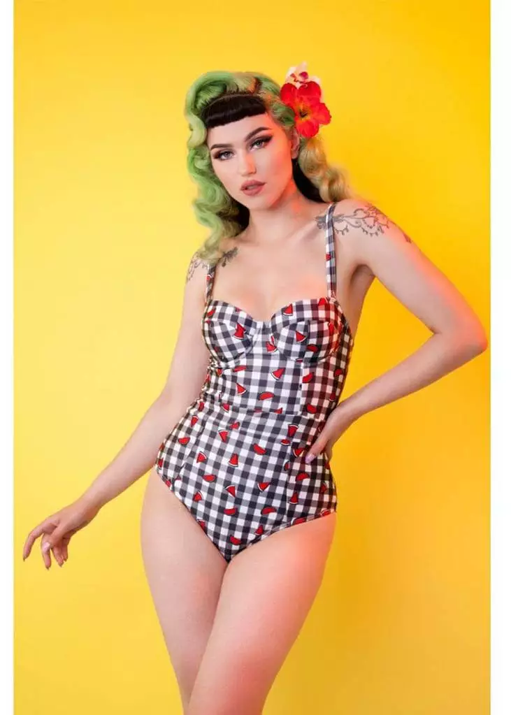 Collectif X Playful Promises Watermelon Gingham 50's One Piece Multi New In 4 Collectif X Playful Promises Watermelon Gingham 50's One Piece Multi New In